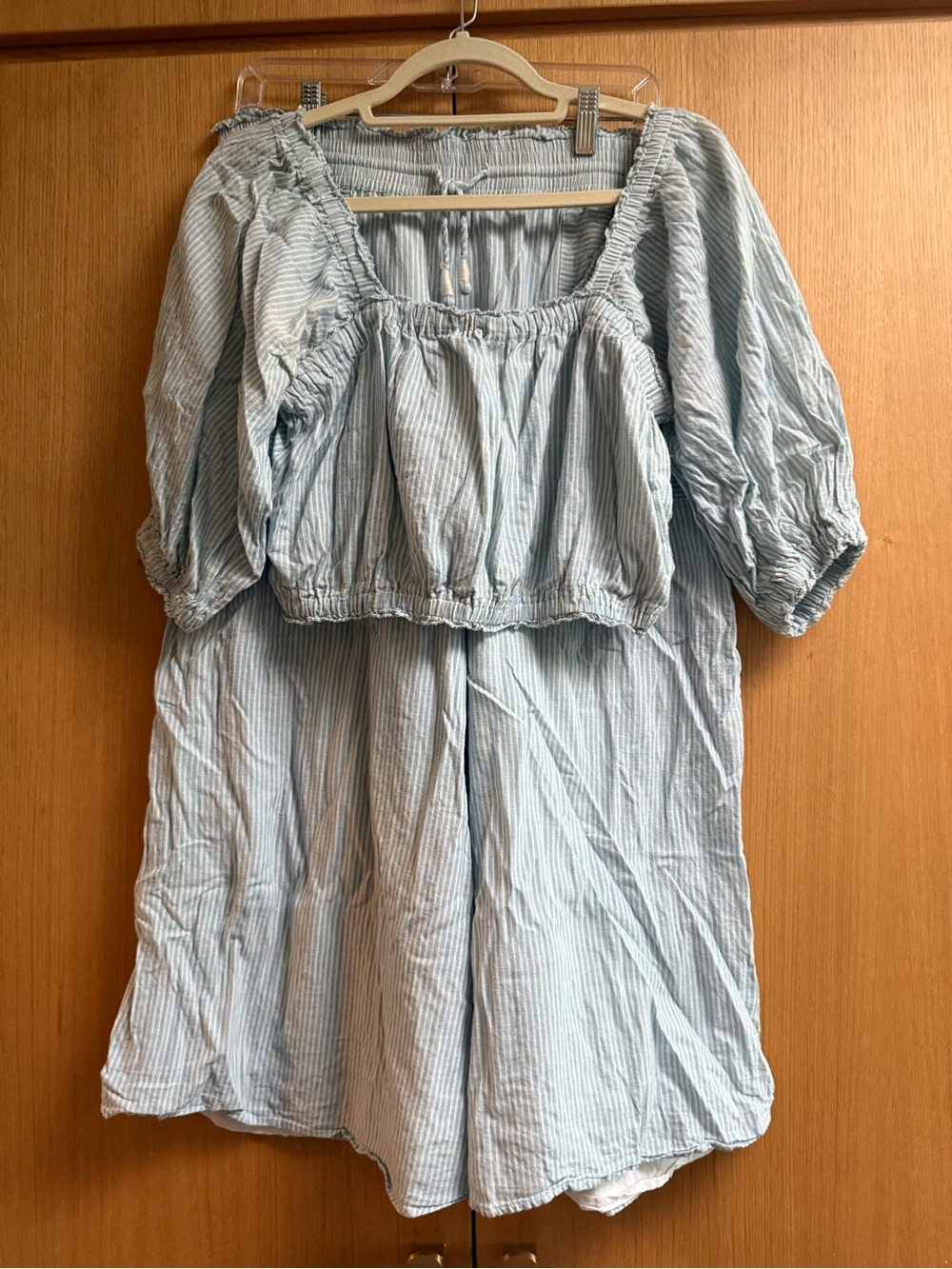 Apiece Apart Light Blue Striped Top and pants set